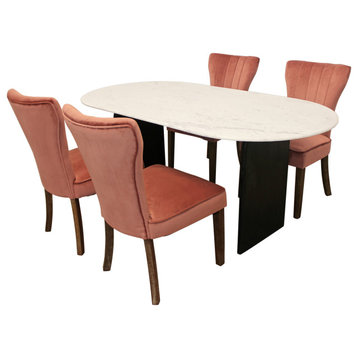 Lavaca 5-Piece Dining Set, 72" Oval Dining Table and 2 Sets of Blush Chairs