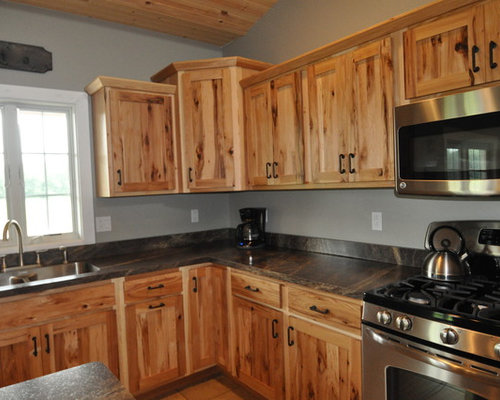 knotty hickory cabinets in a farmhouse kitchen