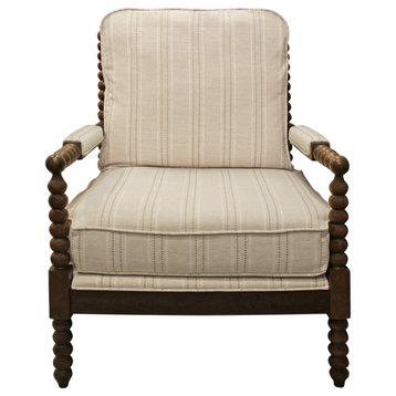 Wyndham Natural Stripe Linen Fabric Occasional Chair, Solid Rubberwood Frame