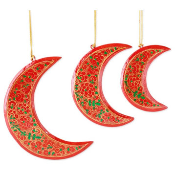 3-Piece Novica Dreamy Moons Wood Christmas Ornaments