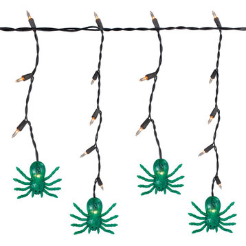 35 Count Green Spider Halloween Icicle Lights, Black Wire