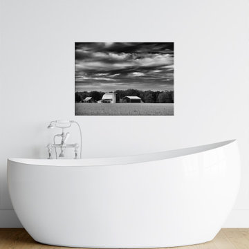 Barn in Field Black and White Rustic Farmhouse Style Wall Art Prints