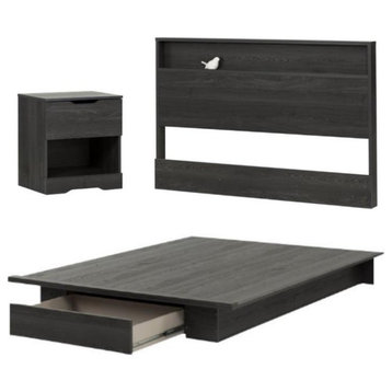 Home Square 3-Piece Set with Queen Platform Bed & Headboard & Nightstand