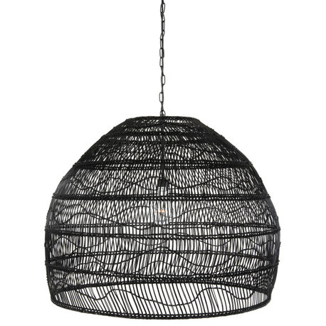 Luhu Open Weave Cane Rib Bell Pendant Lamp, Extra Large, Black