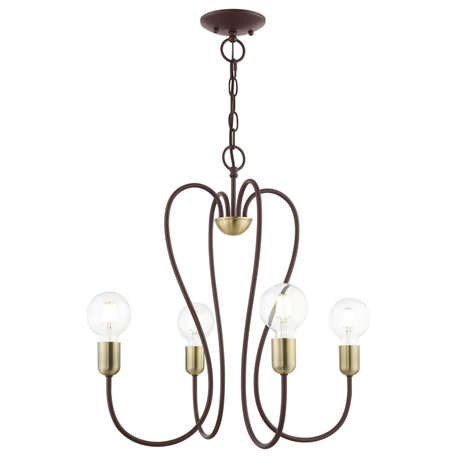 Livex Lighting Lucerne 4 Light Bronze, Antique Brass Accents Small Chandelier