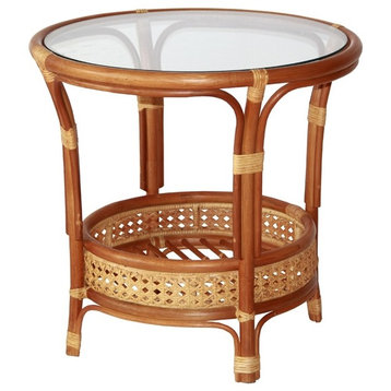 Pelangi Round Rattan Wicker Coffee Table With Glass, Colonial