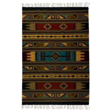 Novica Stripes and Tradition Wool Area Rug, 5'x8'