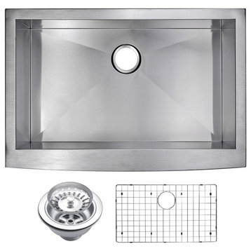 Zero Radius Single Bowl Apron Front Sink With Drain, Strainer, And Bottom Grid