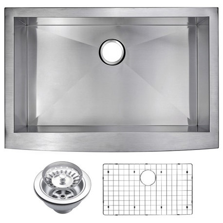 Zero Radius Single Bowl Apron Front Sink With Drain, Strainer, And Bottom Grid