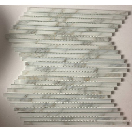 Calacatta Gold Glass 12 in. x 12 in. Glass Thin Linear Decorative Mosaic Tile