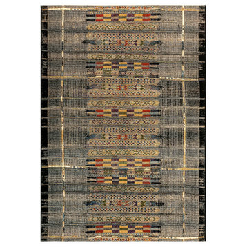 Marina Tribal Stripe Indoor/Outdoor Rug, Black, 4'10"x7'6"