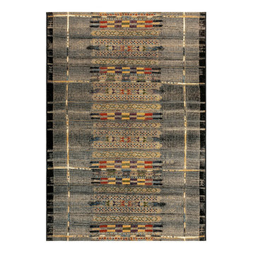 Liora Manne Marina Tribal Stripe Indoor/Outdoor Rug, Black, 4'10"x7'6"