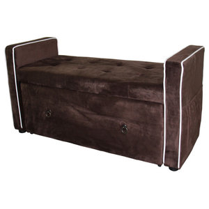 Dual Ottoman Storage Bench In Brown Transitional Accent And