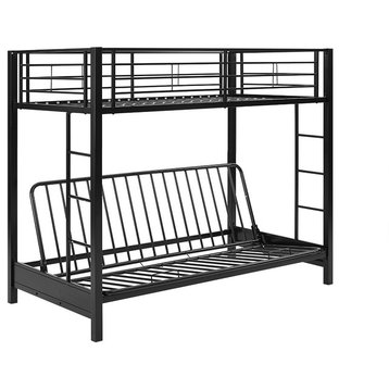 Twin-Over-Futon Metal Bunk Bed, Black