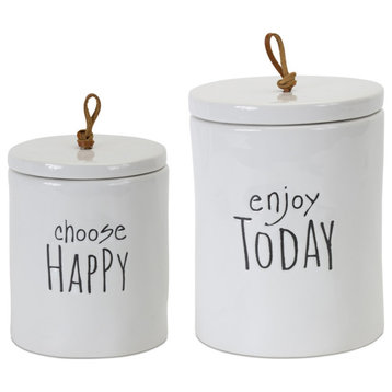 Canister (Set Of 2) 5.75"H, 7.25"H Stoneware