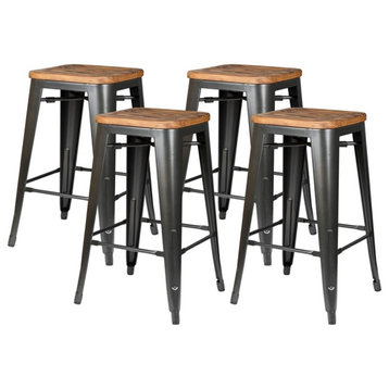 Pemberly Row 26" Backless Counter Stool in Brown Finish (Set of 4)
