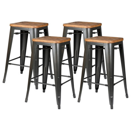 Pemberly Row 26" Backless Counter Stool in Brown Finish (Set of 4)