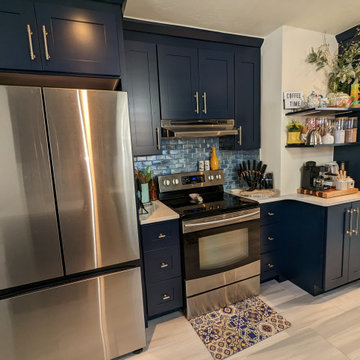 Transitional Kitchen Remodel Done in Mythic Blue Cabinets