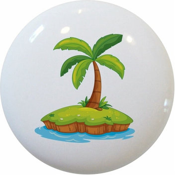 Palm Tree Grassy Island Ceramic Cabinet Drawer Knob