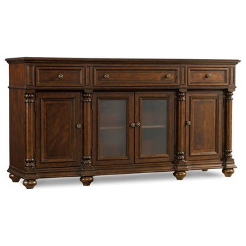 Bowery Hill 3-Drawer Traditional Wood Buffet Table in Mahogany