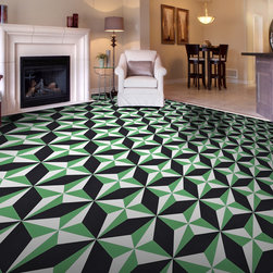Moroccan Mosaic & Tile House - 8"x8" Diamond Handmade Cement Tile, Black/Green, Set of 12 - Wall And Floor Tile