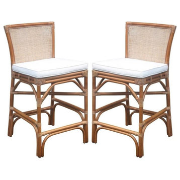 Home Square 25.5" Rattan Counter Stool in Canary Brown - Set of 2
