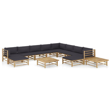 vidaXL Patio Lounge Set 12 Piece with Dark Gray Cushions Bamboo Garden Seat