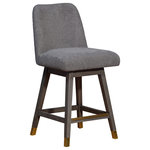Armen Living - Amalie Swivel Counter Stool, Gray Oak Wood Finish With Gray Boucle Fabric - The classic style of the Amalie Bar or Counter Stool in Wood with Fabric Upholstery is available in multiple color choices. This kitchen barstool makes a beautiful addition to any home or apartment. Counter or bar height stools are an easy upgrade to make if you�re remodeling or an easy fix if you�re moving and haven�t purchased your dining room furniture yet. The Amalie counter or bar height stools feature a sturdy wood 4 leg base constructed from rubberwood. Rubberwood is a durable hardwood belonging to the maple family. Its dense grain character makes it a stable construction material that is naturally resistant to fungus and bacteria. The polyester upholstery really helps these wood bar stools stand out. The long-term durability of polyester makes it an ideal choice of stool upholstery fabric for families with children and pets. Polyester upholstery is water repellent, stain resistant, budget friendly, and less prone to discoloration. The soft upholstery of this swivel bar stool creates a convenient combination of comfort and function. The Amalie stool features gray or taupe options in boucle fabric. The fuzzy nature or boucle- means its pairs perfectly with curved or rounded pieces like asymmetrical sofas, armchairs, and of course the Amalie bar stool. The 180-degree memory swivel or �spin-back� seat allows you to swivel either way and the seat always returns to forward facing position when you stand up. The Amalie stool is available in your choice of a 26 inch or 30 inch seat height and comes in a gray oak wood finish with boucle gray or mocha upholstery or a brown oak wood finish with boucle taupe or beige fabric upholstery
