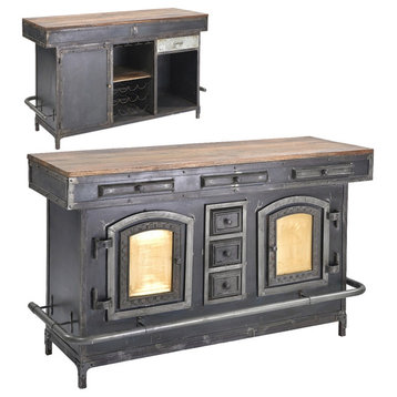 70" Steampunk Industrial Home Bar Island Counter Top Cabinet with Footrest