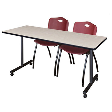 72" x 24" Kobe Mobile Training Table- Maple & 2 'M' Stack Chairs- Burgundy