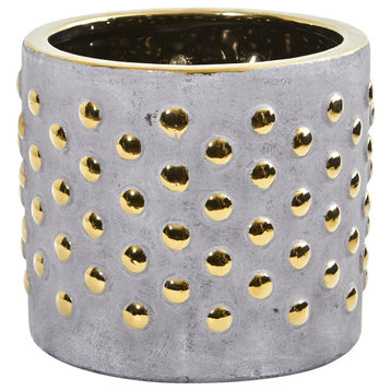 7" Regal Stone Hobnail Planter With Gold Accents