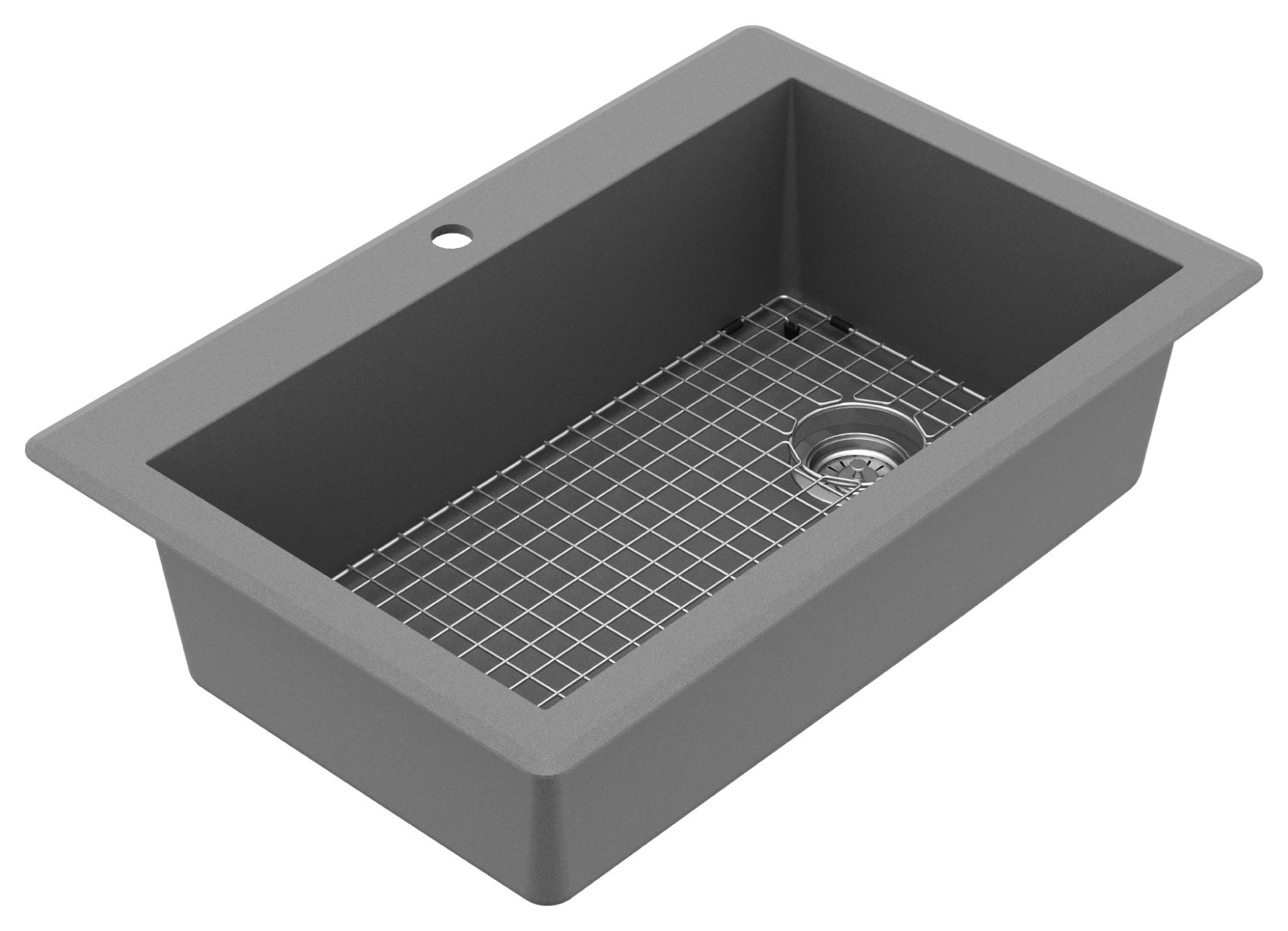 Karran Drop-In Quartz 33" 1-Hole Single Bowl Kitchen Sink Kit, Grey