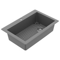 Karran Drop-In Quartz 33" 1-Hole Single Bowl Kitchen Sink Kit, Grey