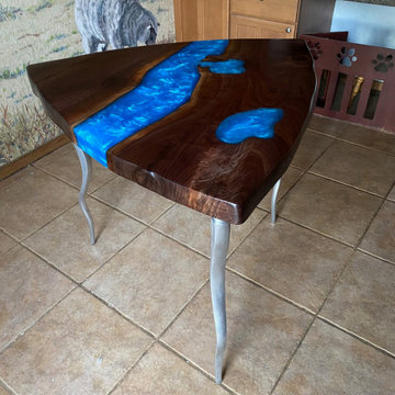 Walnut Triangle River Table, Blue Resin River