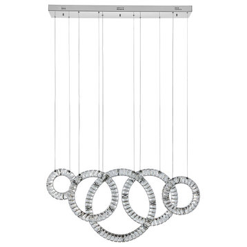 5 Hoop Crystal Progression Chandelier Integrated LED, Dimmable, Chrome