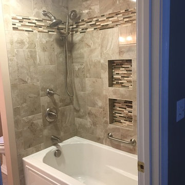 Transitional Marble Falls Bathroom Remodel w/ Oro Brazil Granite Countertop