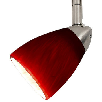 Hand Blown Glass Shade Track Light Head With Metal Frame, Red And Silver