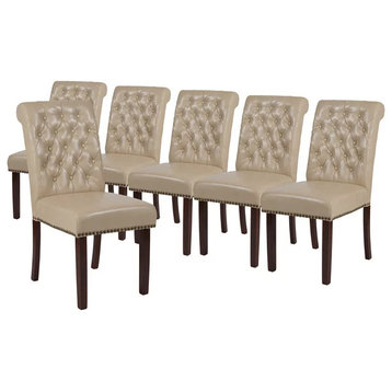6 Pack Dining Chair, Parson Design & Button Tufted Rolled Back, Beige Pu Leather