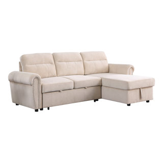 Ashton Velvet Fabric Reversible Sleeper Sectional Sofa Chaise ...