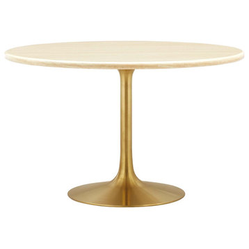 Lippa 48" Round Artificial Travertine Dining Table, Gold Travertine