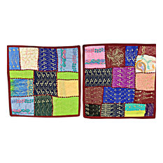 Mogul Interior - Pillow Shams, 2 Vintage Patchwork Sari Cushion Covers 16" - Pillowcases and Shams