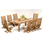 Teak Deals - 9-Piece Outdoor Teak Dining Set: 86" Rectangle Table,8 Warwick Folding Arm Chair - Set includes: 86" Canberra Rectangle Fixed Dining Table and 8 Folding Arm Chairs.