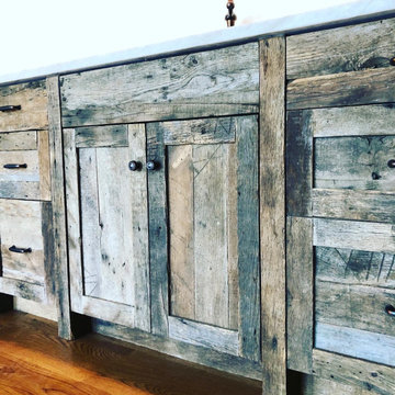 Custom built bar utilizing 220 year old reclaimed barn beams