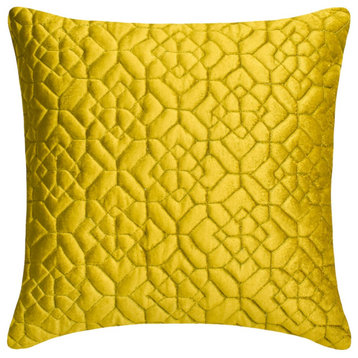 Green Velvet Quilted 18"x18" Throw Pillow Cover Chartreuse Liqueur