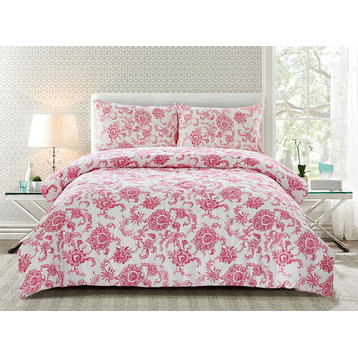 Peach Couture Home Collection Floral Dream 3 Pcs Comforter Set, Pink, King