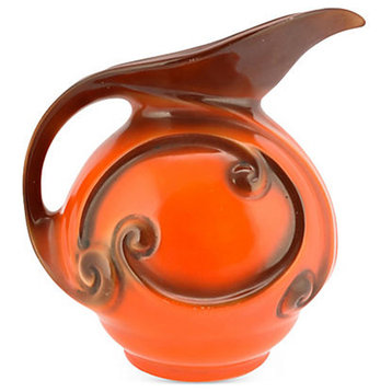 Consigned Midcentury Modern Orange Glazed Pottery Pitcher