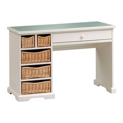 Farmhouse Ivory Basket Drawer Desk - Desks And Hutches