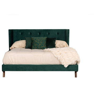 Modrest Durango Modern Green Fabric and Walnut Bed, Queen