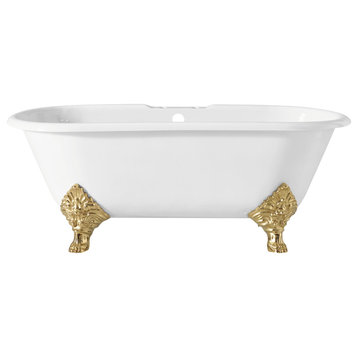Cheviot Products Carlton Cast Iron Bathtub With Faucet Holes, Polished Brass