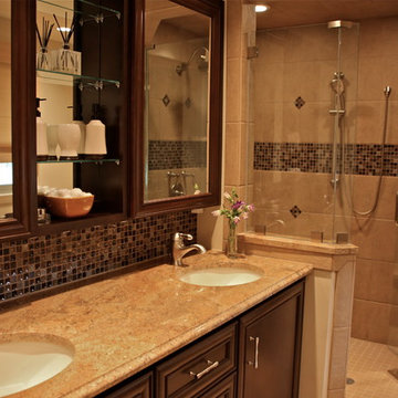 Luxury Master Suite Remodel | Dark Wood Custom Cabinets, Granite & Tiled Shower